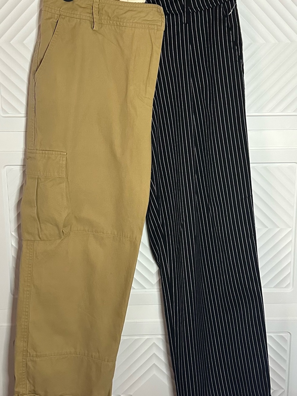 Wide Leg Pants in Tan and Black Pinstripe — Women’s Casual & Tailored Options